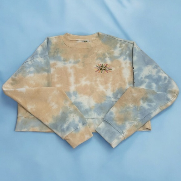 NEW Cross Colours Yellow and Blue Tie-dye Crewneck Sweater Juniors Size L - Picture 1 of 9